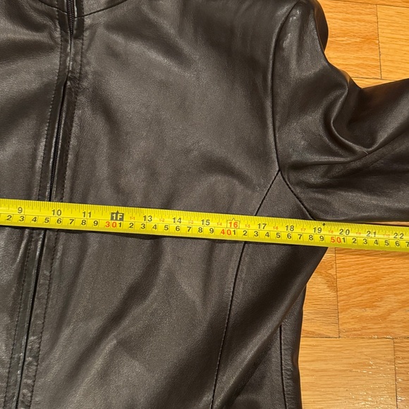 Vintage handmade Giotto Italy Black Leather Zip Coat Tailored Runway Jacket 46 - Picture 11 of 12